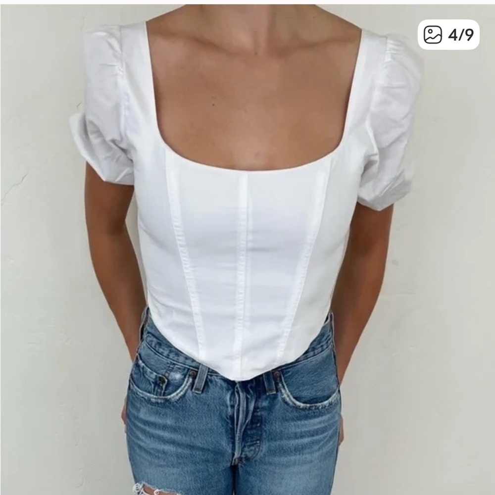 Abercrombie & Fitch White Square Neck Puff Sleeve Top